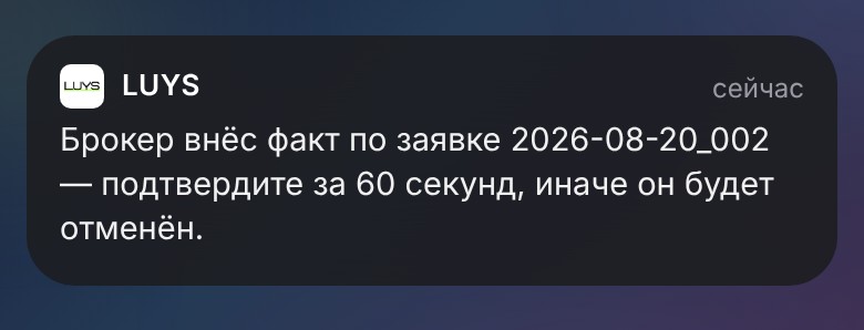 Брокер внёс факт: на подтверждение 60 секунд.